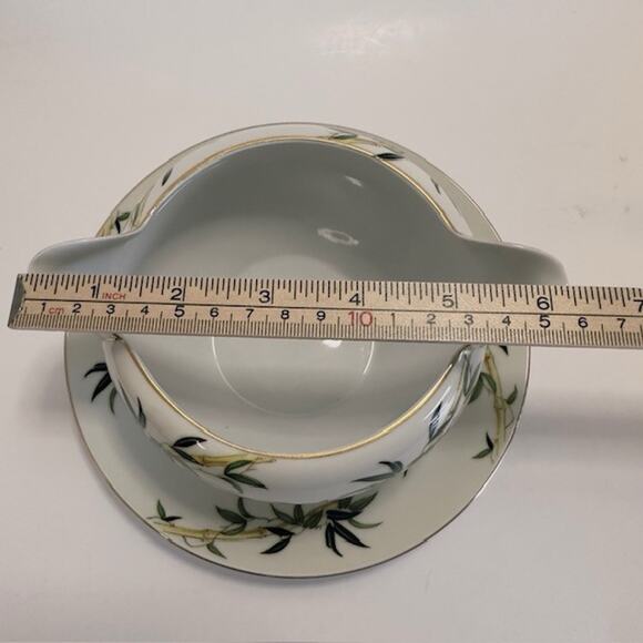 Kent Bali Hai China Gravy Boat/Attached Underplate Bamboo On Rim, Cream Rim VTG - Picture 12 of 16